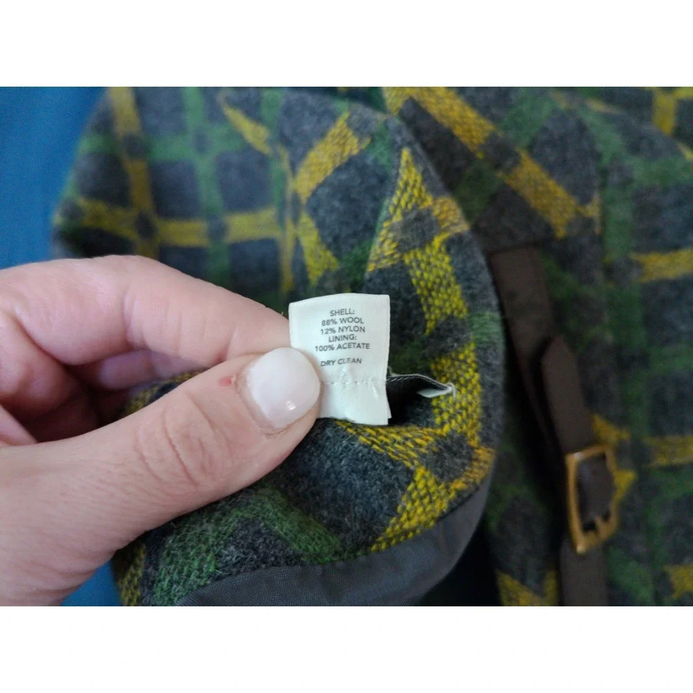 Ann Taylor Loft Skirt Womens 4P Gray Green Yellow Plaid Wool Blend Buckle A-Line